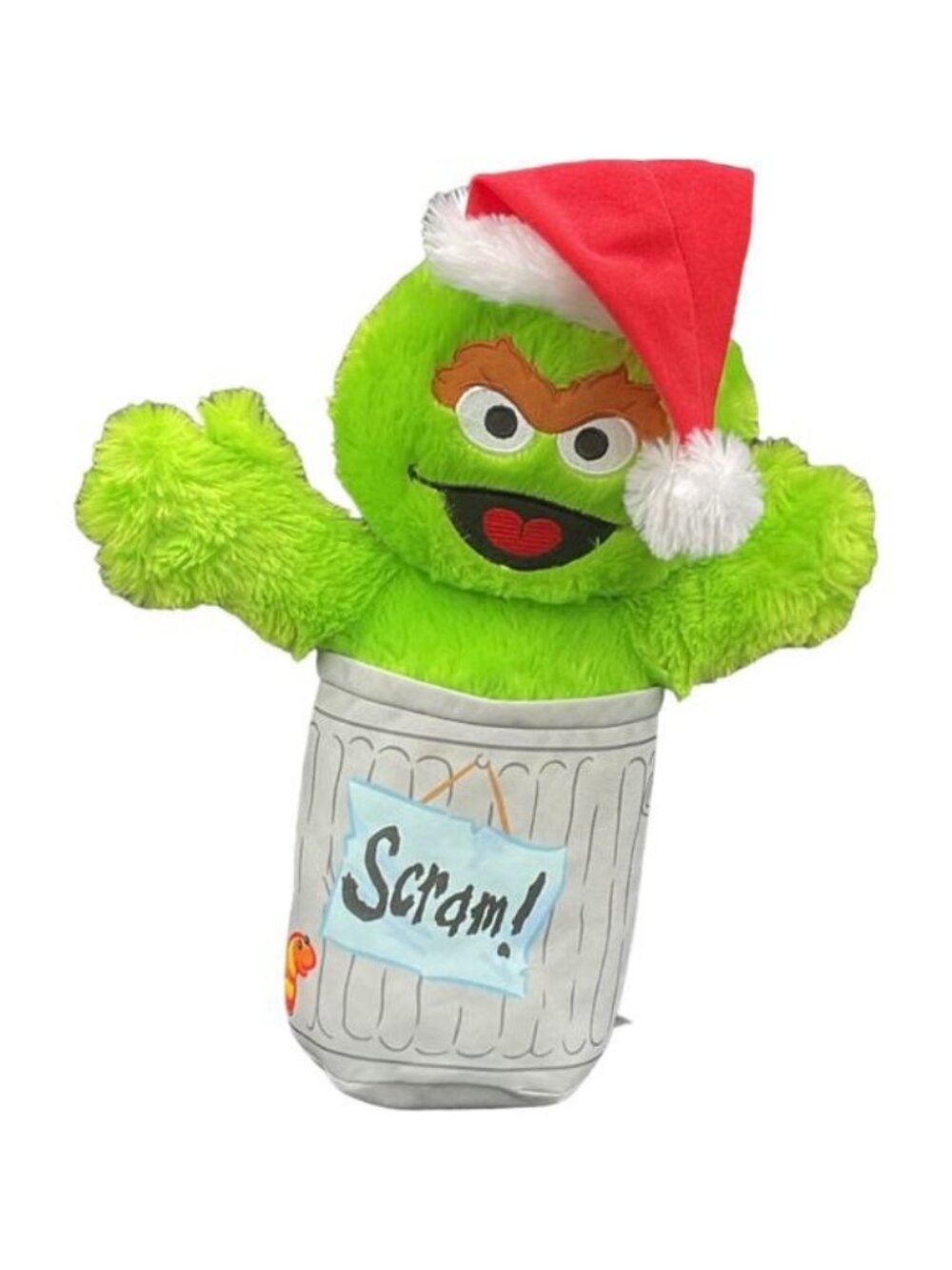 Vtg Sesame Street Christmas Oscar The Grouch Santa Hat Trash Can Plush Toy 13”
